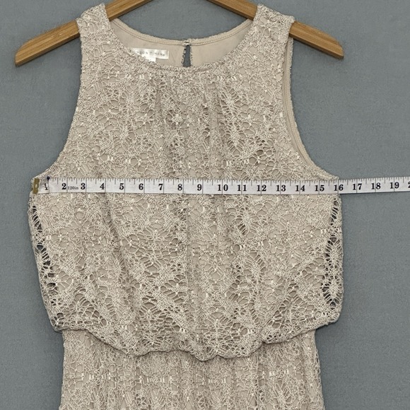 London Times Women Dress 6 Beige Crochet Lace Sheer Lined Maxi Boho Beach Hippie - Picture 6 of 13